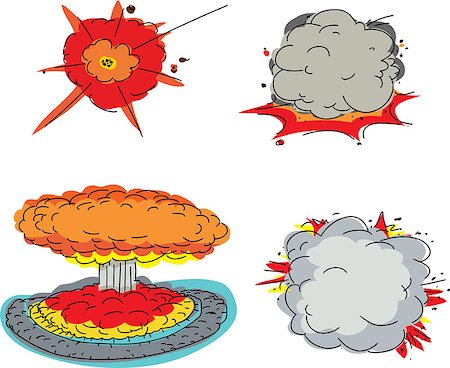 fungo atomico - Set of four cartoon explosions over white background Fotografie stock - Microstock e Abbonamento, Codice: 400-07446435