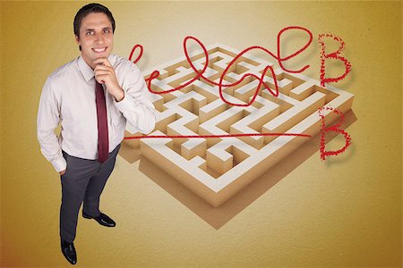 simsearch:400-07446676,k - Thinking businessman touching his chin against line from a to b drawn over puzzle Foto de stock - Super Valor sin royalties y Suscripción, Código: 400-07446658