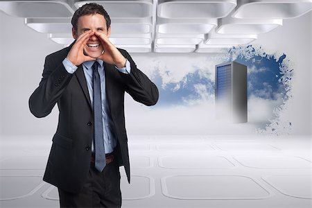 simsearch:400-07448129,k - Shouting businessman against splash showing server tower Stock Photo - Budget Royalty-Free & Subscription, Code: 400-07446952