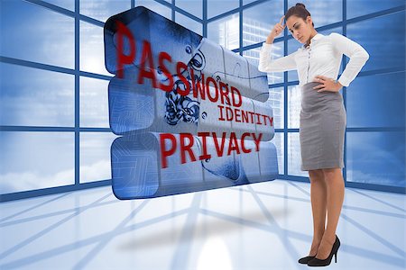 simsearch:400-07278005,k - Focused businesswoman against privacy graphic on abstract screen in room Photographie de stock - Aubaine LD & Abonnement, Code: 400-07447695