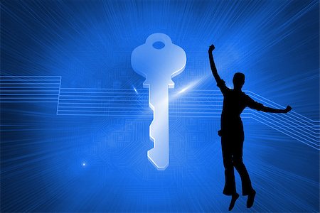 simsearch:400-07227450,k - Composite image of glowing key on blue background Stock Photo - Budget Royalty-Free & Subscription, Code: 400-07447833