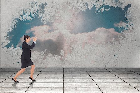 simsearch:400-07448077,k - Angry businesswoman gesturing against splash showing cloudy sky Fotografie stock - Microstock e Abbonamento, Codice: 400-07448150