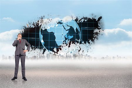 earth cloud cover - Thinking businessman touching chin against splash showing earth graphic Stock Photo - Budget Royalty-Free & Subscription, Code: 400-07448330