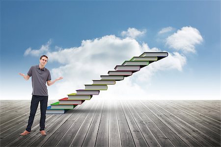 someone shrugging their shoulders - Man shrugging his shoulders against book steps against sky Stock Photo - Budget Royalty-Free & Subscription, Code: 400-07448484