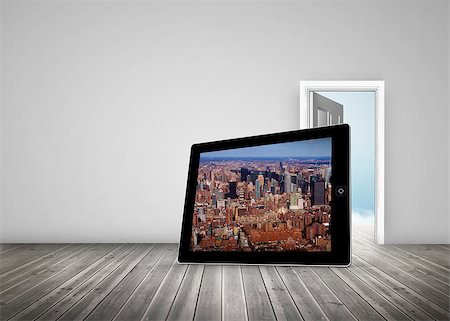 simsearch:400-06882578,k - New york on tablet screen against open door on white wall Stock Photo - Budget Royalty-Free & Subscription, Code: 400-07448719