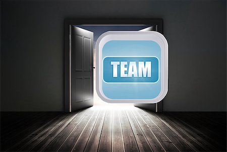 simsearch:400-06882578,k - Team banner on abstract screen against open doors in dark room Stock Photo - Budget Royalty-Free & Subscription, Code: 400-07448783