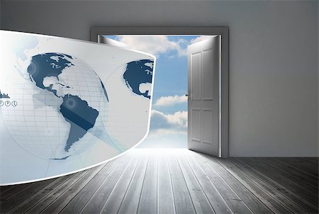 simsearch:400-06882578,k - Earth interface on abstract screen against open big door on wall Stock Photo - Budget Royalty-Free & Subscription, Code: 400-07448990