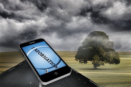 Information on smartphone screen against misty green landscape with street Stock Photo - Budget Royalty-Free & Subscription, Code: 400-07449028