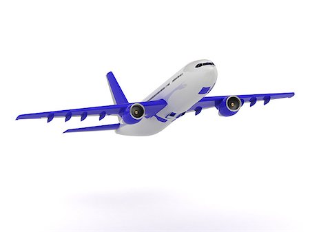 simsearch:400-07915045,k - White passenger airliner with blue wings gains altitude. Frontal Viewing isolated on white Foto de stock - Super Valor sin royalties y Suscripción, Código: 400-07449044