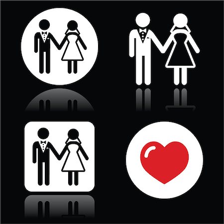 Love, newlywed couple vector icons set isolated on black Photographie de stock - Aubaine LD & Abonnement, Code: 400-07449097