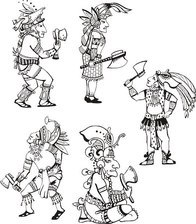 simsearch:400-05349464,k - People characters in ancient maya style. Set of vector images. Stockbilder - Microstock & Abonnement, Bildnummer: 400-07449196