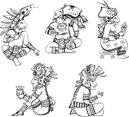 sacrificio - People characters in ancient maya style. Set of vector images. Foto de stock - Super Valor sin royalties y Suscripción, Código: 400-07449198