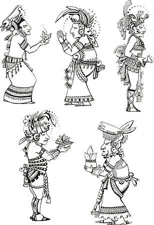 simsearch:400-05349464,k - People characters in ancient maya style. Set of vector images. Stockbilder - Microstock & Abonnement, Bildnummer: 400-07449192