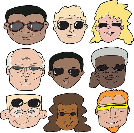 plus size model clipart - Diverse faces of people wearing sunglasses on white background Stock Photo - Budget Royalty-Free & Subscription, Code: 400-07449240
