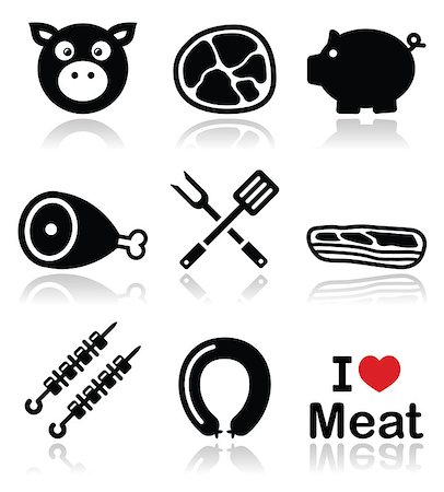 roasted ham - Food vector icons set - pork isolated on white Stock Photo - Budget Royalty-Free & Subscription, Code: 400-07449283