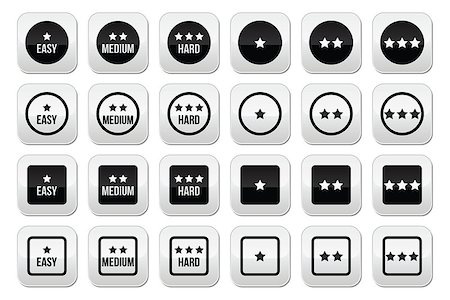 Vector buttons set - star rating, different levels of difficulty isolated on white Stock Photo - Budget Royalty-Free & Subscription, Code: 400-07449944