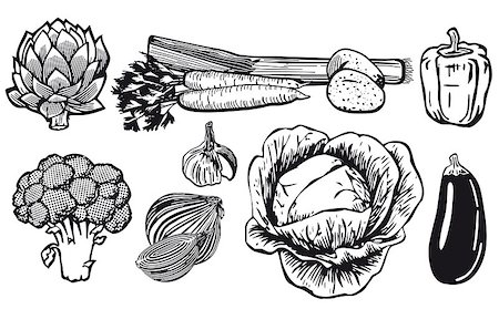 drawing vegetables - vegetables drawing Foto de stock - Super Valor sin royalties y Suscripción, Código: 400-07450118