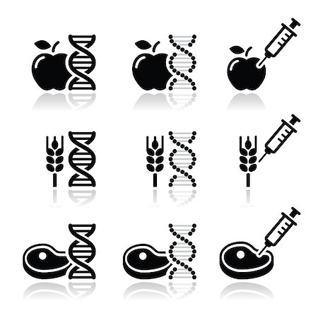 pictograph symbols for engineering - Vector icons set of food dna, food products with syringe isolated on white Stock Photo - Budget Royalty-Free & Subscription, Code: 400-07450204