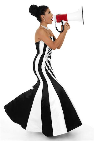 Stock image of bossy woman in formalwear using bullhorn over white background Foto de stock - Super Valor sin royalties y Suscripción, Código: 400-07450438