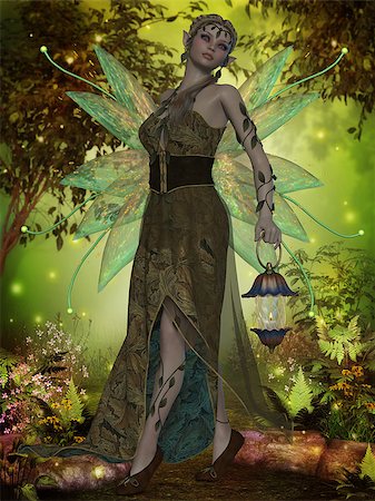 simsearch:400-08134666,k - A fairy with iridescent wings carries a lantern through the magical forest. Fotografie stock - Microstock e Abbonamento, Codice: 400-07450865