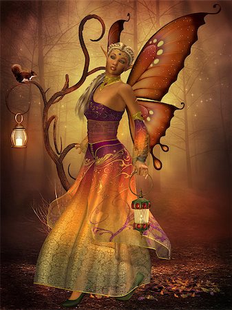 A fairy named Lilith carries a lantern making her way through the magical forest. Photographie de stock - Aubaine LD & Abonnement, Code: 400-07450868