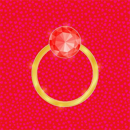 simsearch:400-04728311,k - Shiny Wedding Ring with Red Diamond Stone. Vector Proposal Card Foto de stock - Super Valor sin royalties y Suscripción, Código: 400-07464063