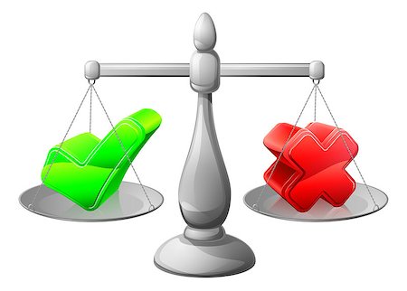 Making decision scales concept with positive and negatives being considered, in the form of a green tick and a red cross Foto de stock - Super Valor sin royalties y Suscripción, Código: 400-07464109