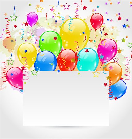simsearch:400-04402561,k - Illustration birthday card with multicolored balloons and confetti - vector Foto de stock - Royalty-Free Super Valor e Assinatura, Número: 400-07464120