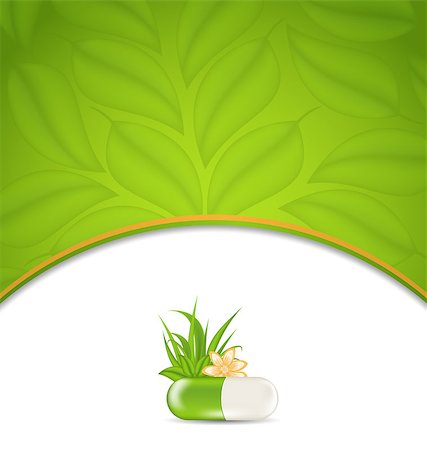 simsearch:400-04902997,k - Illustration background for medical theme with green pill, flower, leaves, grass - vector Photographie de stock - Aubaine LD & Abonnement, Code: 400-07464171
