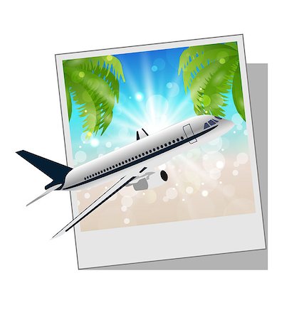 photo frame in heaven - Illustration photo frame with seaside and plane - vector Stock Photo - Budget Royalty-Free & Subscription, Code: 400-07464173