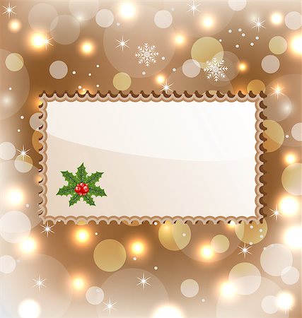 simsearch:400-08113383,k - Illustration template frame with mistletoe for design christmas card - vector Stock Photo - Budget Royalty-Free & Subscription, Code: 400-07464224