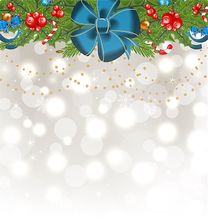 simsearch:400-08113383,k - Illustration Christmas glowing background with holiday decoration - vector Stock Photo - Budget Royalty-Free & Subscription, Code: 400-07464226