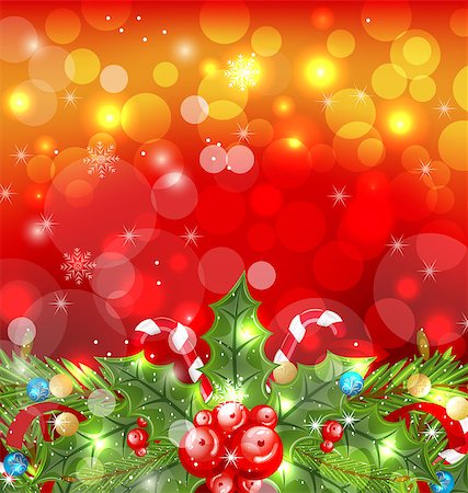 simsearch:400-08113383,k - Illustration Christmas glowing background with holiday decoration - vector Stock Photo - Budget Royalty-Free & Subscription, Code: 400-07464227