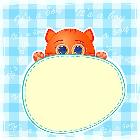 simsearch:400-04690242,k - It is Baby Boy Announcement Card. Cute Red Cat with Big Eyes. Vector Illustration. Stock Photo - Budget Royalty-Free & Subscription, Code: 400-07464459