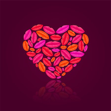simsearch:400-05902043,k - Heart with Reflection Filled With Pink Orange Lips. Vector Illustration on Dark Wine Red Backdrop Stock Photo - Budget Royalty-Free & Subscription, Code: 400-07464468