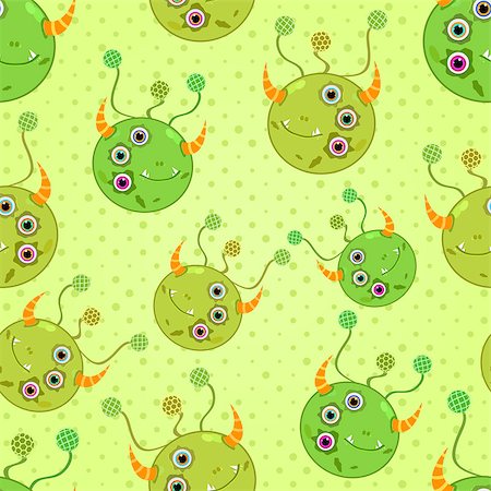 simsearch:400-07097273,k - Green Monster Heads Seamless Background Pattern. Vector Photographie de stock - Aubaine LD & Abonnement, Code: 400-07464470
