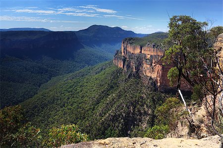 Views of Grose Valley in the Blue Mountains National Park NSW Australia with views to Mt Banks on the northern side.  There are no fences here so you do need to use caution when hiking here. Stock Photo - Budget Royalty-Free & Subscription, Code: 400-07464487