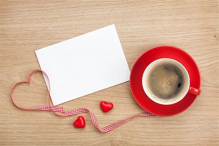 empty paper cups - Blank valentines greeting card and red coffee cup on wooden background Stock Photo - Budget Royalty-Free & Subscription, Code: 400-07465153