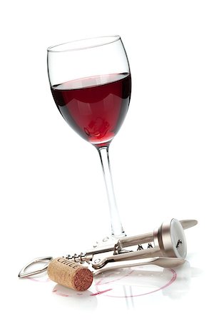 simsearch:400-09117705,k - Red wine glass, cork and corkscrew. Isolated on white background Stock Photo - Budget Royalty-Free & Subscription, Code: 400-07465279