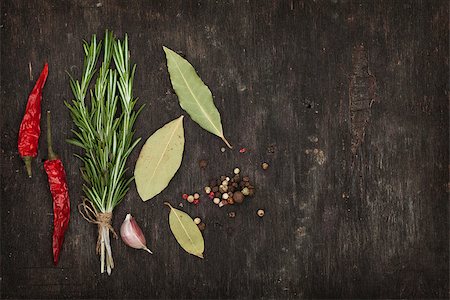 simsearch:400-06088770,k - Herbs and spices over old wood table background with copy space Stock Photo - Budget Royalty-Free & Subscription, Code: 400-07465296
