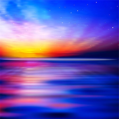 abstract blue nature background with ocean sunset clouds and stars Stock Photo - Budget Royalty-Free & Subscription, Code: 400-07465407