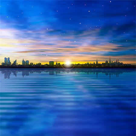 abstract sunset background with silhouette of city and clouds Stock Photo - Budget Royalty-Free & Subscription, Code: 400-07465416