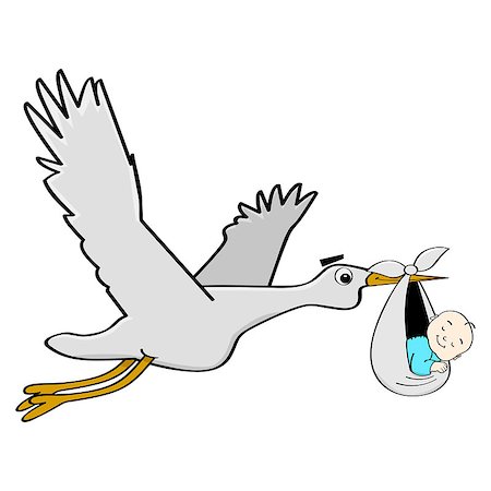 simsearch:400-06553976,k - Cartoon illustration showing a stork carrying a sleeping baby. Foto de stock - Royalty-Free Super Valor e Assinatura, Número: 400-07465692