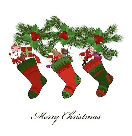 illustration of christmas socks on a white background Stock Photo - Budget Royalty-Free & Subscription, Code: 400-07465957