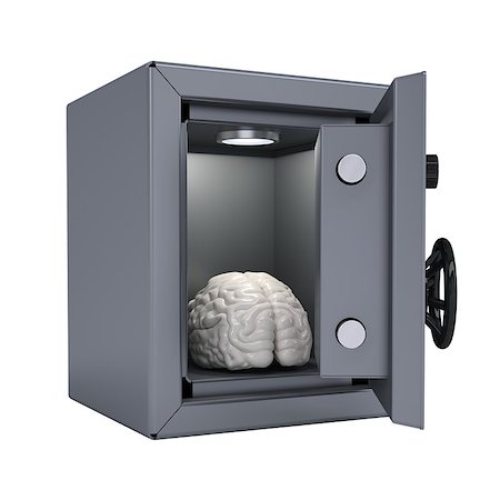 simsearch:400-08134004,k - Brain in an open metal safe. Brain illuminated lamp. Isolated render on a white background Fotografie stock - Microstock e Abbonamento, Codice: 400-07466051
