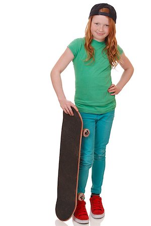 full photo in girls in studio - Portrait of a teenage girl with skateboard on white background Stock Photo - Budget Royalty-Free & Subscription, Code: 400-07466140