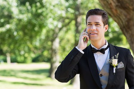 Young groom using cellphone in garden Stock Photo - Budget Royalty-Free & Subscription, Code: 400-07468480