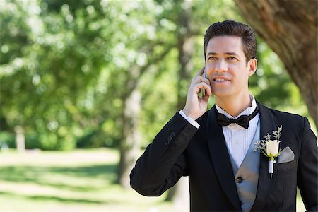 Young groom using cellphone in garden Foto de stock - Super Valor sin royalties y Suscripción, Código: 400-07468480