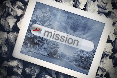 The word mission in search bar on tablet screen on crumpled papers Stock Photo - Budget Royalty-Free & Subscription, Code: 400-07469844