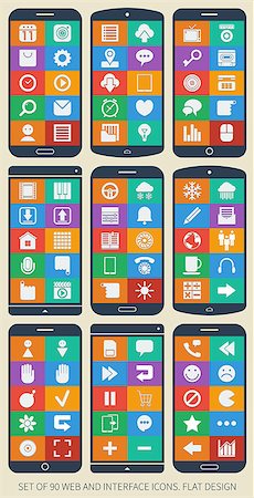 Set of 90 web and interface icons. Flat design. Foto de stock - Royalty-Free Super Valor e Assinatura, Número: 400-07461731